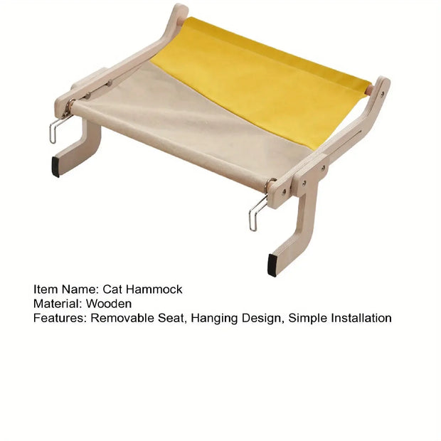 Pet Window Hanging Cat Bed, Removable Balcony Cat Hanging Hammock Wooden Assembly Indoor Bedside Bed Pet Nest
