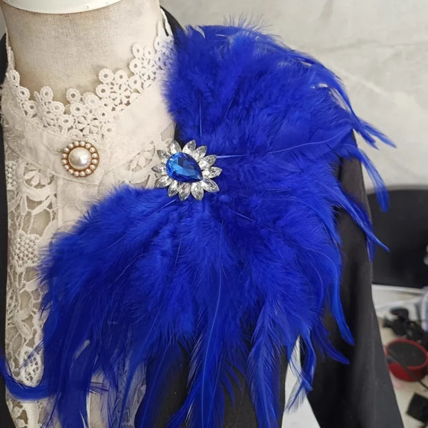 Fashion Stage Show Host Accessories Feather Corsage Brooch Epaulette Sparkly Headdress Gemstone Setting Broches Suit Accessory