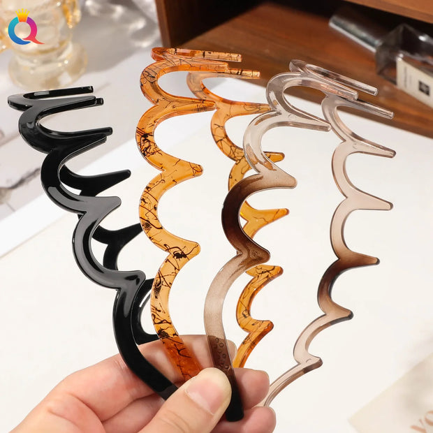 Fashion Wave Headbands for Women Solid Color Toothed Non-slip Hair Bands Girl Face Wash Sports Hairbands Hair Accessories
