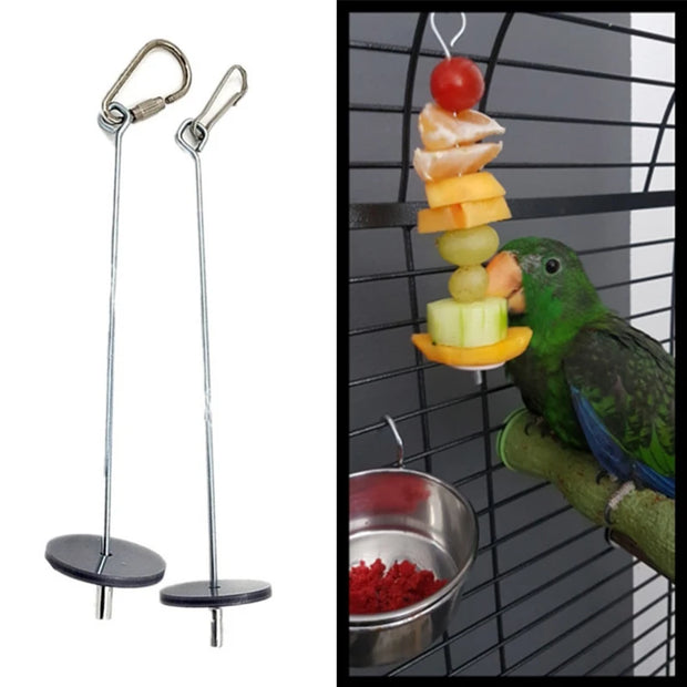 Pet Parrots Birds Food Holder Support Stainless Steel Fruits Spear Stick Meat Fruit Vegetable Skewer Tool