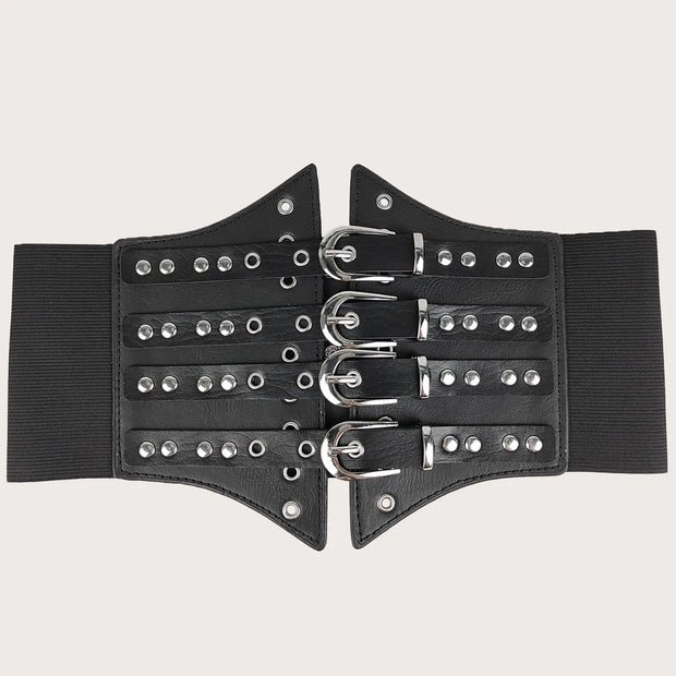 European and American fashion four breasted decoration for women with wide waist closure, skirt shirt, and elastic waistband wit