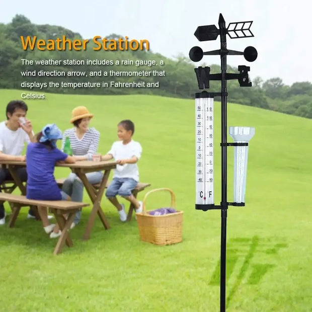 Garden Weather Station, Weather Station Rain Gauge, Wind Gauge Rain Gauge and Thermometer for Garden, Farm, Field