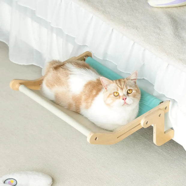 Pet Window Hanging Cat Bed, Removable Balcony Cat Hanging Hammock Wooden Assembly Indoor Bedside Bed Pet Nest