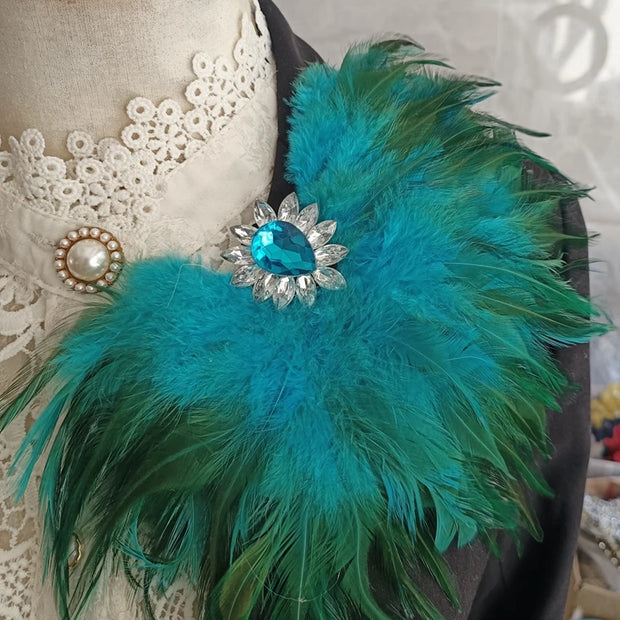 Fashion Stage Show Host Accessories Feather Corsage Brooch Epaulette Sparkly Headdress Gemstone Setting Broches Suit Accessory