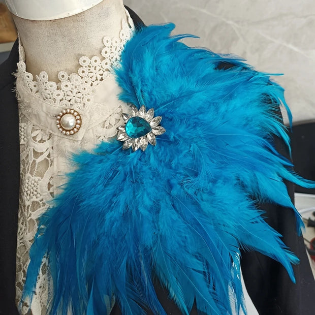 Fashion Stage Show Host Accessories Feather Corsage Brooch Epaulette Sparkly Headdress Gemstone Setting Broches Suit Accessory