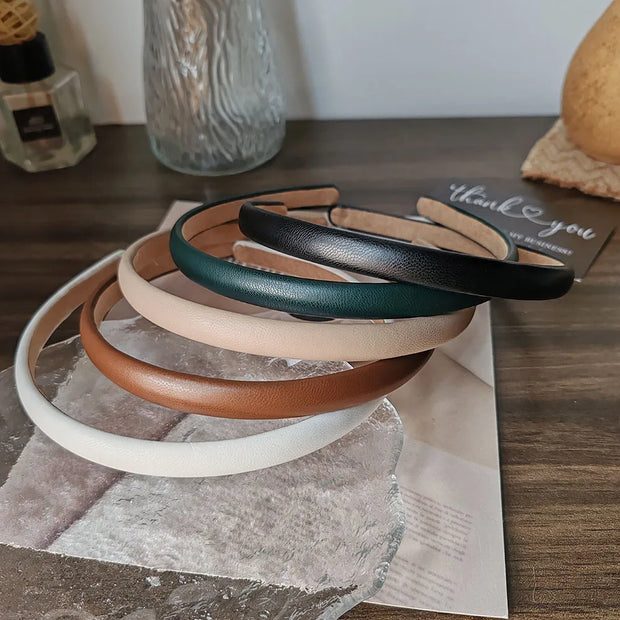 Fashion PU Solid Good Bezel Headwear Women Headband Girls Vintage Hair Bands Hairband Hoop for Holiday Party Hair Accessories