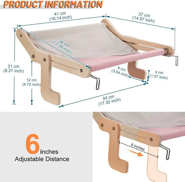 Pet Window Hanging Cat Bed, Removable Balcony Cat Hanging Hammock Wooden Assembly Indoor Bedside Bed Pet Nest