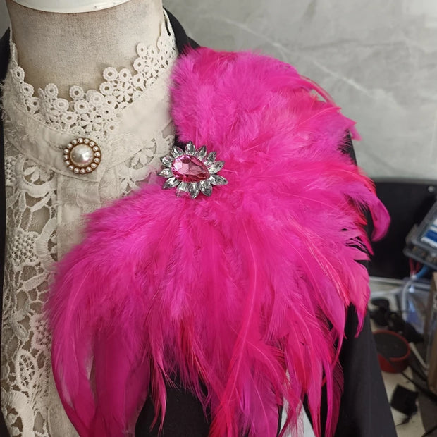 Fashion Stage Show Host Accessories Feather Corsage Brooch Epaulette Sparkly Headdress Gemstone Setting Broches Suit Accessory