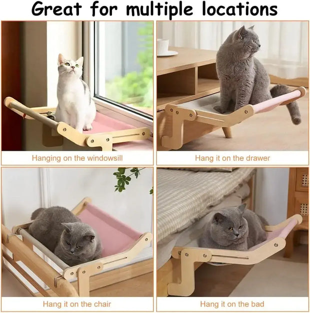Pet Window Hanging Cat Bed, Removable Balcony Cat Hanging Hammock Wooden Assembly Indoor Bedside Bed Pet Nest