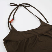 Fashion Causal Holiday Style Women Halter Tops Solid Backless Skinny Halter Beading Retro New Blouses
