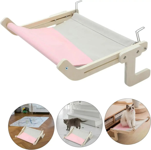 Pet Window Hanging Cat Bed, Removable Balcony Cat Hanging Hammock Wooden Assembly Indoor Bedside Bed Pet Nest