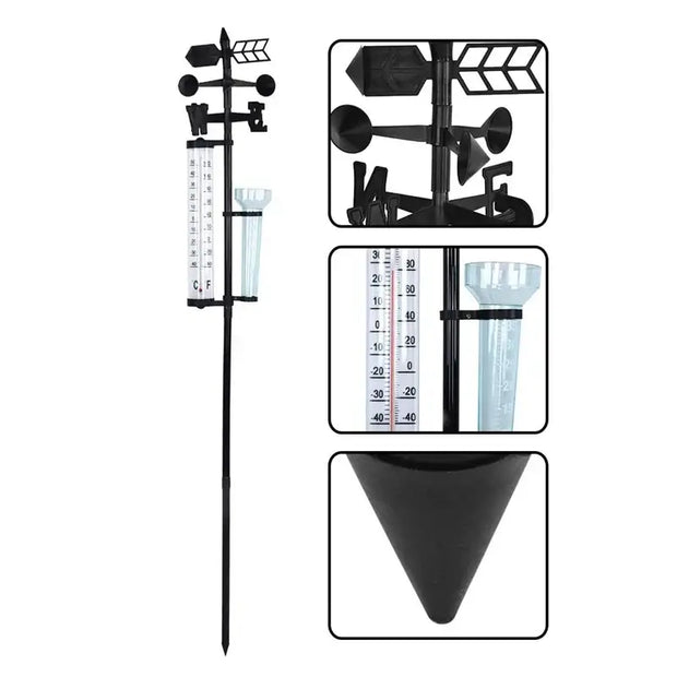 Garden Weather Station, Weather Station Rain Gauge, Wind Gauge Rain Gauge and Thermometer for Garden, Farm, Field